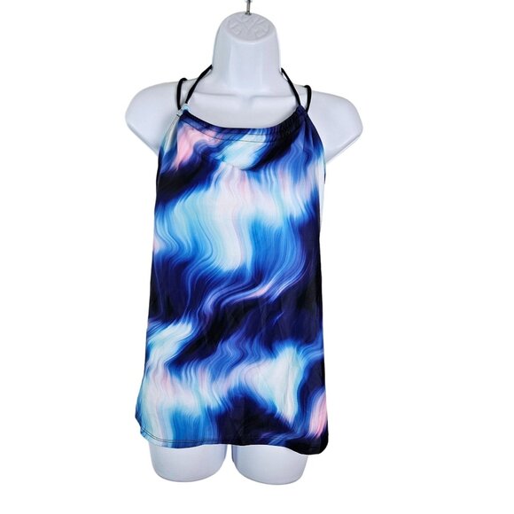 Womens Tankini Two Piece Swimsuit Plus Size 5XL Wave Pattern Comfortable Fit - Picture 2 of 10